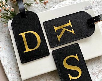 Custom Monogram Leather Luggage Tags | Personalized Travel Tag | Elegant Suitcase Identifier | Initial Bag Tag | Travel Accessory | Suitcase