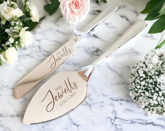 Hochzeitstorte Messer und Tortenheber Set | Benutzerdefinierte Kuchen Schneideset | Personalisiertes Hochzeitsgeschenk | Tortenheber Set für Bridal Shower, Jahrestag