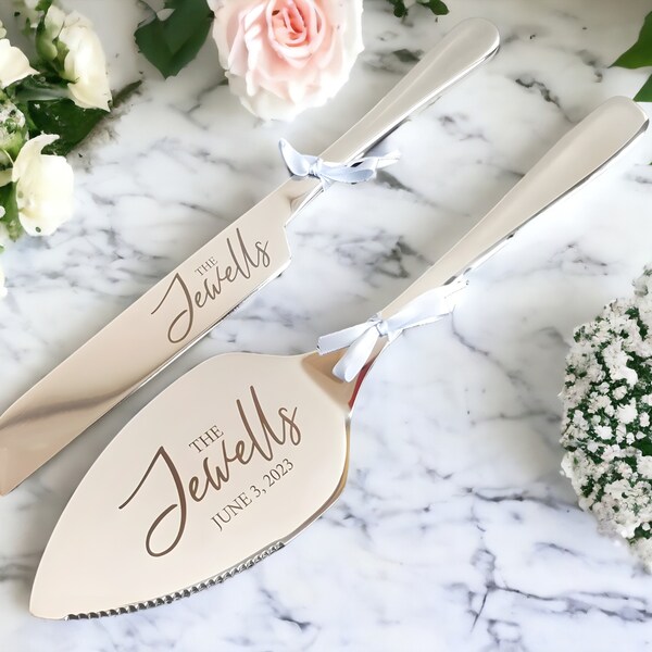 Wedding Cake Knife and Server Set | Custom Cake Cutting Set | Personalized Wedding Gift | Cake Serving Set for Bridal Shower, Anniversary