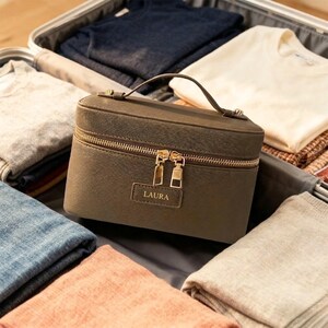 Personalized Travel Makeup Bag, Cosmetic Case, Bridesmaid Gift, Toiletry Organizer, Vanity Storage image 3