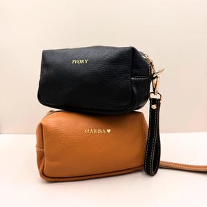 Personalized Cosmetic Bag | Leather Toiletry Bag | Custom Monogram Makeup Bag | Bridesmaid Gift | Travel Size Dopp Kit