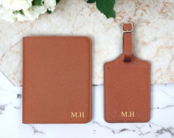 Set di copertine per passaporto personalizzate e etichette per bagagli / Portafoglio da viaggio personalizzato / Portadocumenti elegante / Regalo di viaggio unico / Pelle con monogramma /