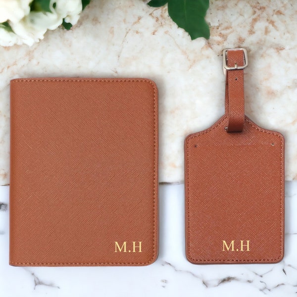 Personalized Passport Cover & Luggage Tag Set | Custom Travel Wallet | Elegant Document Holder | Unique Travel Gift | Monogrammed Leather |