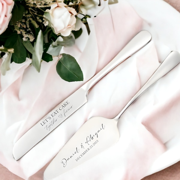 Benutzerdefinierte Hochzeitstorte Messer Set | Braut Kuchen Schneidewerkzeuge | Einzigartiges Geschenk zur Verlobung | Andenken für Sie | Geschenk für Tochter |