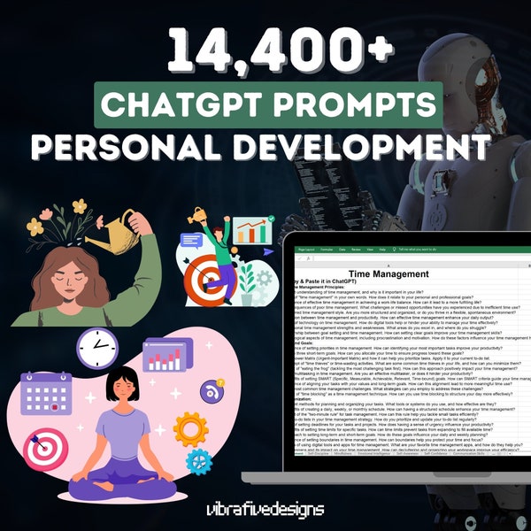 14,400+ ChatGPT Prompts for Personal Development  | Goal Setting | Time Management | Mindfulness | Digital Download | Instant Access