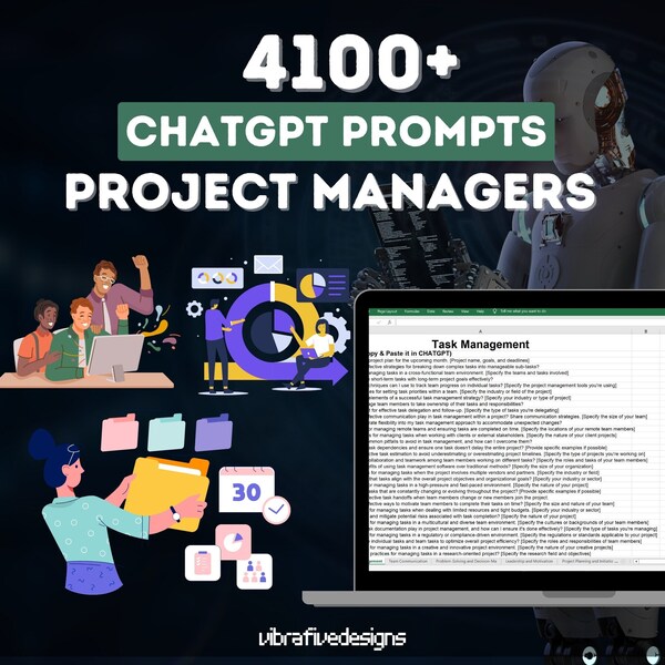 4100+ ChatGPT Prompts for Project Managers  | Team Communication | Problem-Solving | Leadership | Digital Download | Instant Access