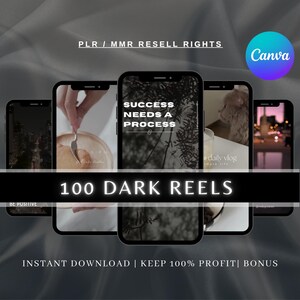 100+ Dark Aesthetic Videos Photo Bundle for Instagram Reels, Faceless Digital Marketing Videos Master Resell Rights, MRR/PLR, Canva