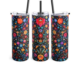 Hermoso vaso delgado Maars Maker de inspiración floral mexicana, 20 oz