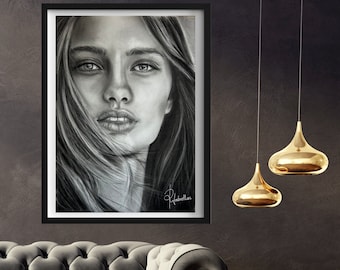 Un instante, la belleza - Carboncillo y grafito sobre papel - Dibujo realista - Hiperrealista - Retrato - Obra original.