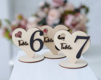 Wooden Heart Table Numbers: Rustic Wedding Decor