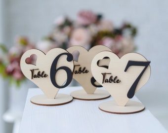 Número de mesa de boda de madera, tarjetas de números, decoración de mesa de boda, letrero de mesa personalizado de boda rústica