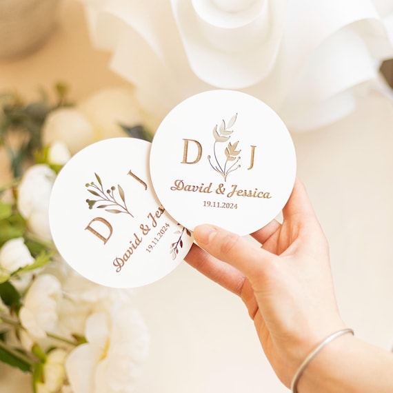 Personalized Coasters  Custom Wedding Coaster  сircle Coaster  wedding favors for guests Wedding Thank You Wedding Favors in Bulk