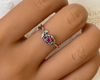 Bague collection Disney et Pandora • bague breloque • fleur rose • la belle et la bête • argent Sterling925 • cadeau femme • enfant •