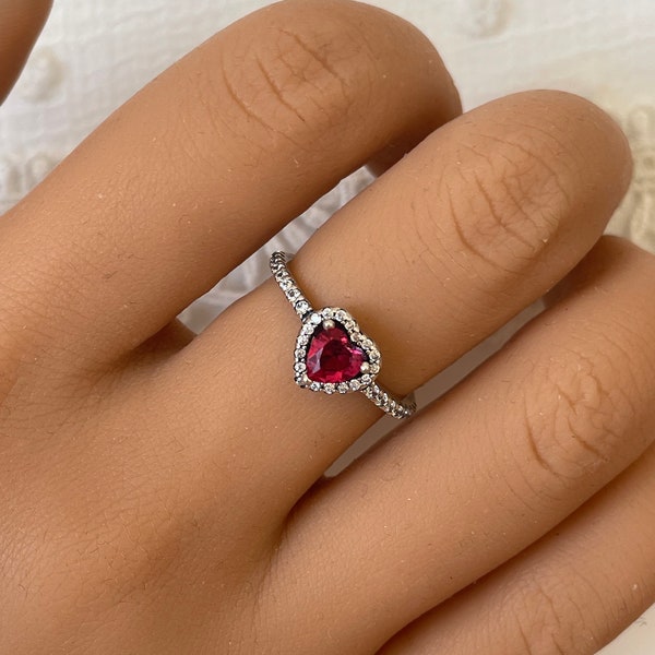 Bague à  breloques cœur rouge Pandora moments en argent Sterling925 • cadeau femme