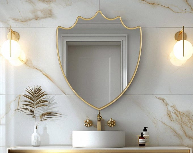 Shield-Shaped Mirror | Modern Home Mirror | Premium MDF Mirror | Luxury Wall Mirror | Asymmetrical Chic Decorative Inspired Mirror For Wall