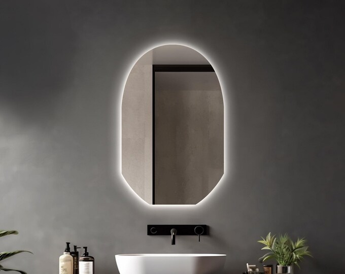 LED Lighted Frameless Mirror | Modern Bathroom Mirror | Illuminated Vanity Mirror | Backlit Wall Mirror | Asymmetrical LED Mirror