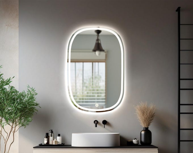 LED-Illuminated Oval Mirror | Modern Smart Mirror | Bathroom Vanity Mirror | Adjustable Brightness | Bathroom Vanity Mirror | Wall-Mounted