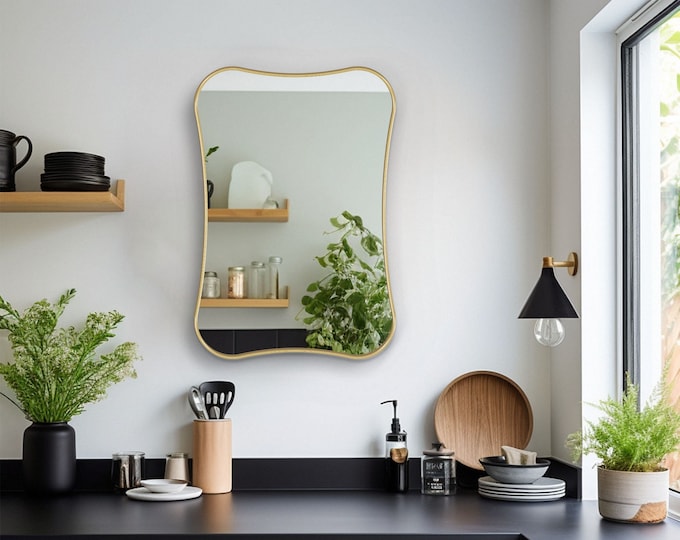 Wavy-Shaped Mirror | Modern Home Mirror | Premium MDF Mirror | Luxury Wall Mirror | Asymmetrical Chic Decorative Inspired Mirror For Wall