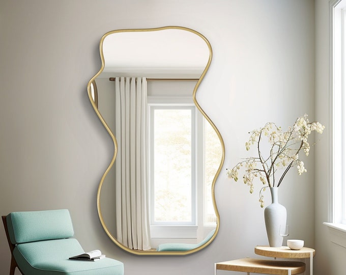 WAVY FULL MIRROR | Modern Asymmetrical Mirror | Premium Home Decor | Chic and Stylish Mirror | Unique Irregular Shape Mirror
