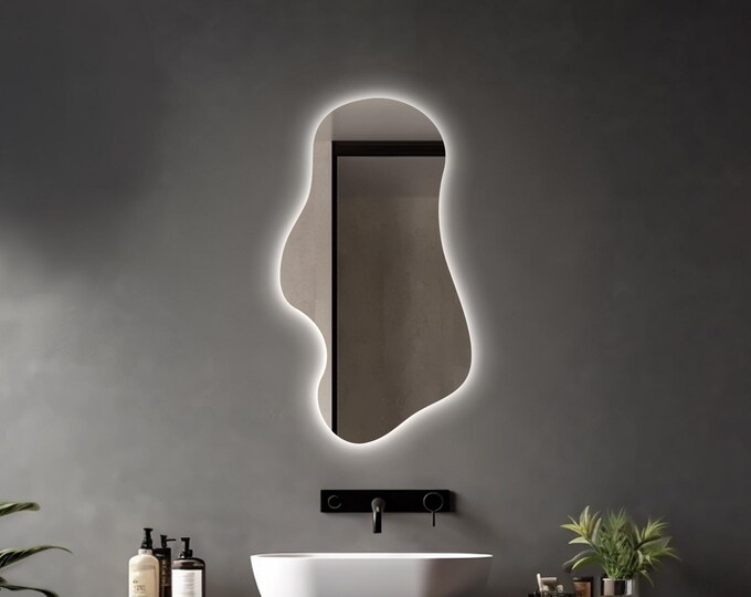Irregular Lighted Wall Mirror | Stylish Dimmable Glow for Bathroom & Bedroom