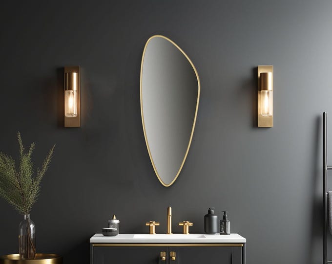 WALL MOUNTED MIRROR | Asymmetric Mirror | Entryway Mirror | Reflective Art Piece | Aesthetic Handmade Asymmetric Large Wall Mirror