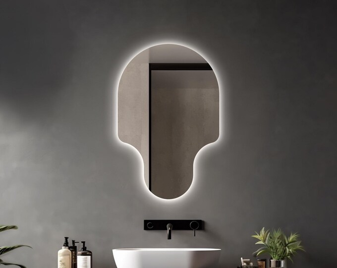 Minimalist Asymmetrical LED Mirror | Warm Dimmable Light for Cozy Spaces