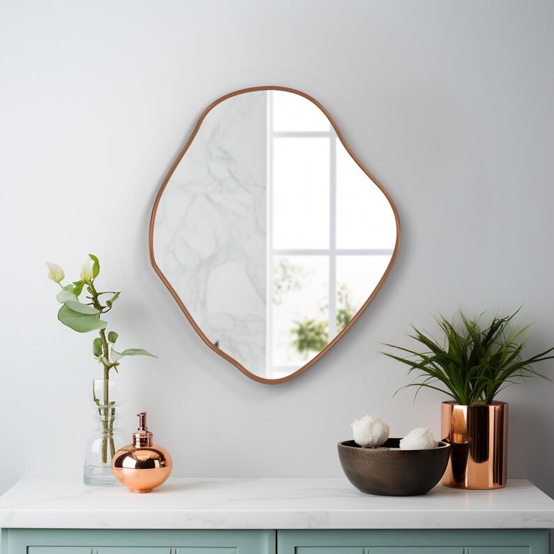 Abstract Gold Framed Asymmetrical Wall Mirror Modern Art Decor