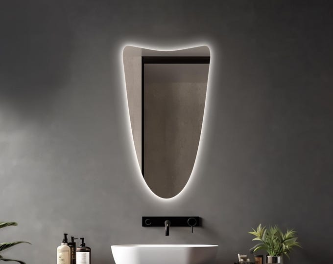 Elegant Irregular LED Mirror | Soft Ambient Backlight for Bathrooms & Bedrooms