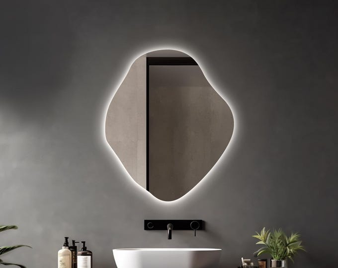 Soft Glow LED Mirror | Asymmetrical Wall Accent for Bedroom & Living Room