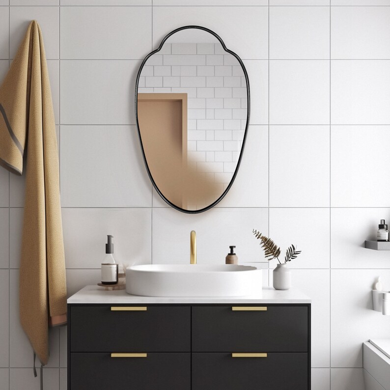 Curved-edge Mirror Modern Home Mirror Premium MDF Mirror Luxury Wall Mirror Asymmetrical Chic ...