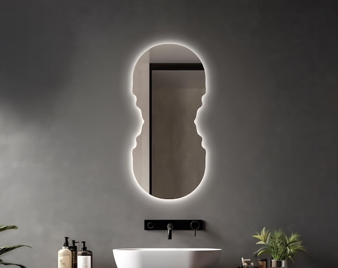 Modern Asymmetrical LED Mirror | Soft Dimmable Backlighting for Elegant Spaces