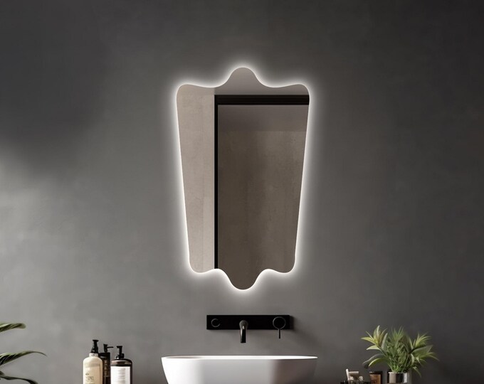 Decorative Asymmetrical Wall Mirror | LED Lighted Glow for Modern Interiors