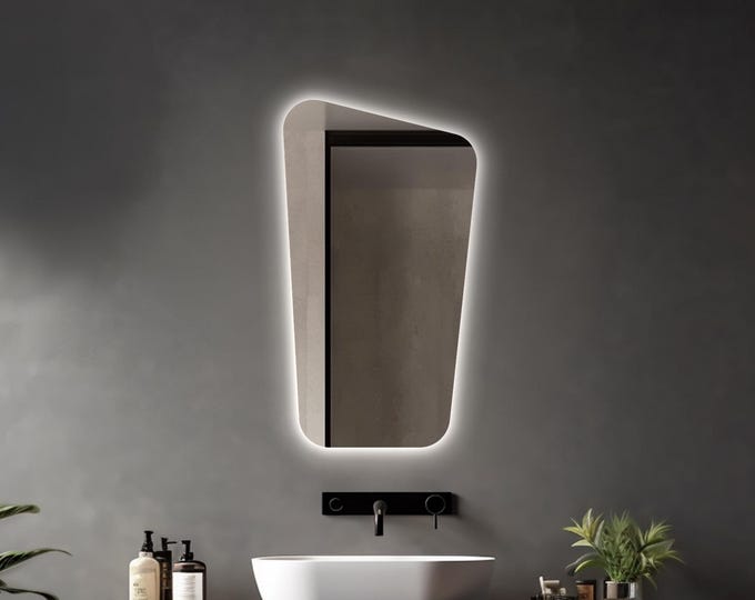 Modern LED Backlit Mirror | Irregular Wall Design for Stylish Interiors