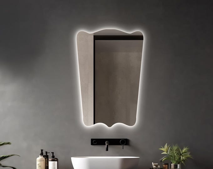 ELEGANT LED MIRROR | Modern Backlit Wall Mirror | Unique Lighted Vanity Mirror for Bathroom and Living Spaces, Bedroom, and Living Spaces