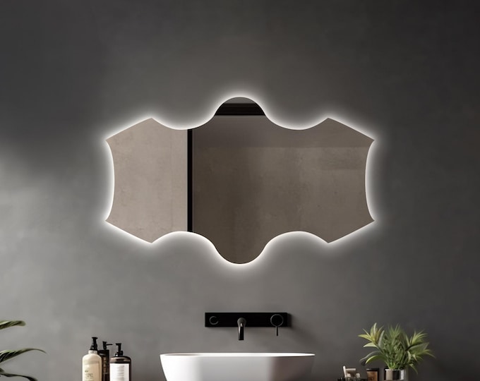 Luxury Asymmetrical Mirror with LED Backlighting | Soft & Adjustable Glow