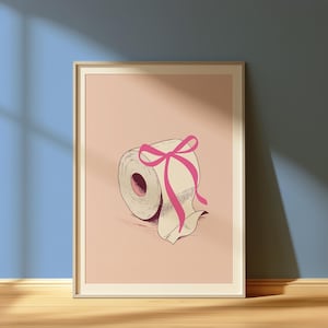 Impressão de laço rosa, decoração de banheiro rosa feminino, pôster engraçado de banheiro, impressão de banheiro coquete, arte de parede feminina, impressões de berçário rosa, decoração preppy
