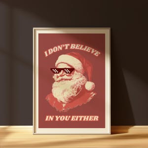 Santa Funky Poster, Red Retro Christmas Print, Christmas Wall Art, Holiday Home Decor, Funny Quote Christmas Print, Digital Download