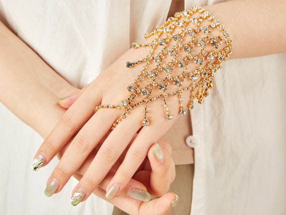 Bracelet bague chaine main or sale