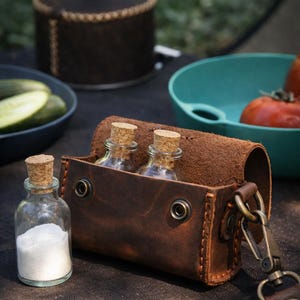 Conjunto de especiarias de couro: Organizador de cozinha para acampamento Bushcraft