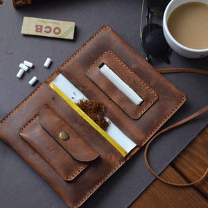 Bolsa de cuero para tabaco, regulador de envoltura para fumar, accesorios de cuero para cigarrillos, funda para tabaco, funda para fumar, regalo de Navidad.
