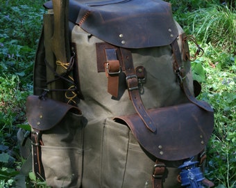Handmade Waxed Canvas Bushcraft Backpack, Hunting, Bushcraft Bag, Camping Backpack, Bushcraft, Bushcraft Products, Gift for Camping