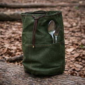 Borsa da bushcraft in tela cerata fatta a mano per set da cucina, marsupio organizer da bushcraft con tasche, campeggio, borsa per set da cucina da campeggio, regalo di Natale