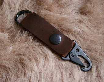 Llavero de piel de primera calidad, llavero hecho a mano, llavero minimalista, llavero con mosquetón, regalo para él, llavero rústico, llavero vintage