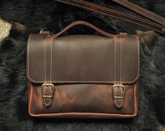 Handmade Leather Satchel Bag: Vintage Crossbody Shoulder Bag