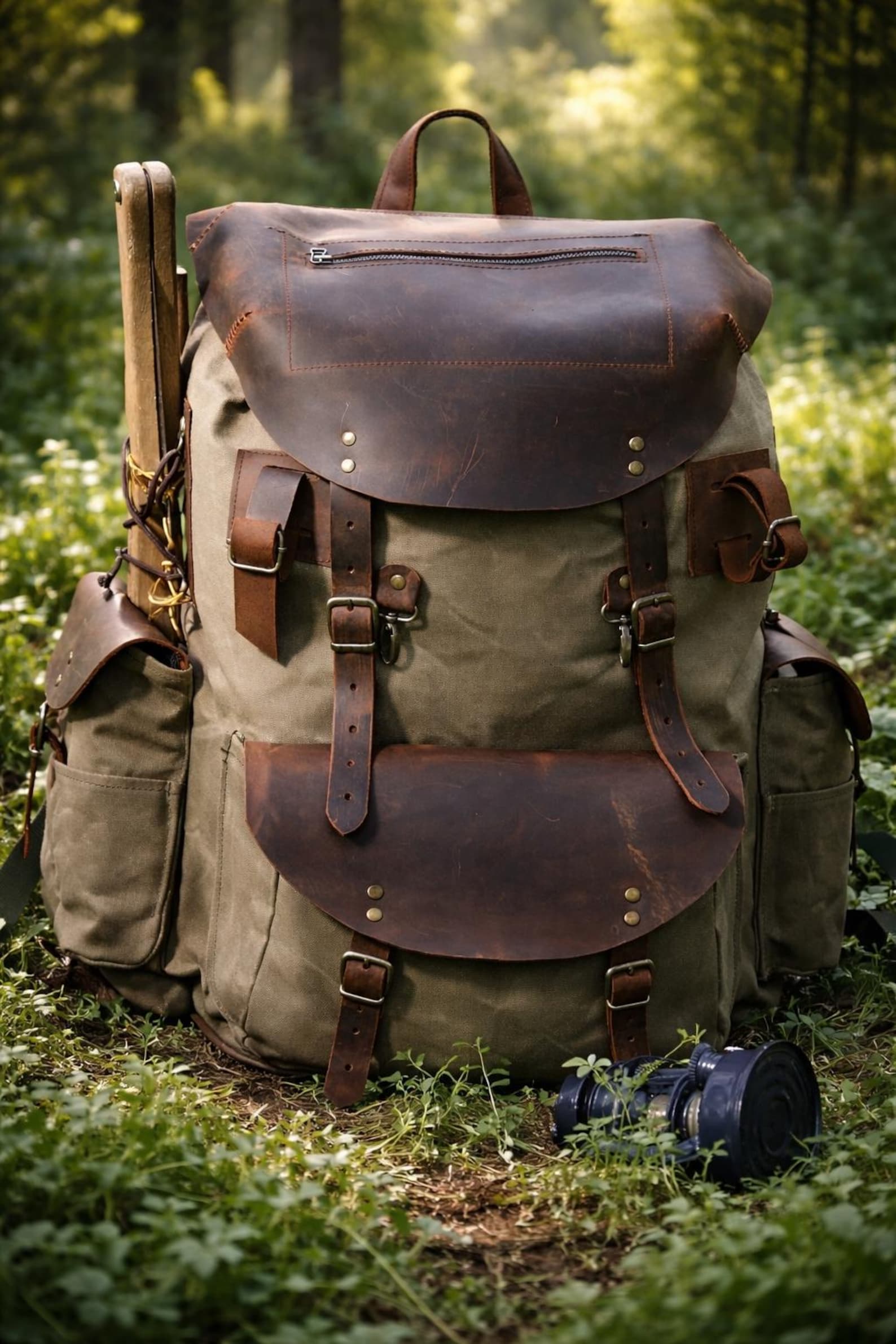 Bushcraft Backpack,leather&canvas Backpack ,waterproof Canvas Rucksack ...