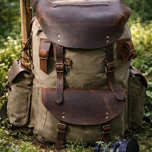Bushcraft Backpack,leather&canvas Backpack ,waterproof Canvas Rucksack ...