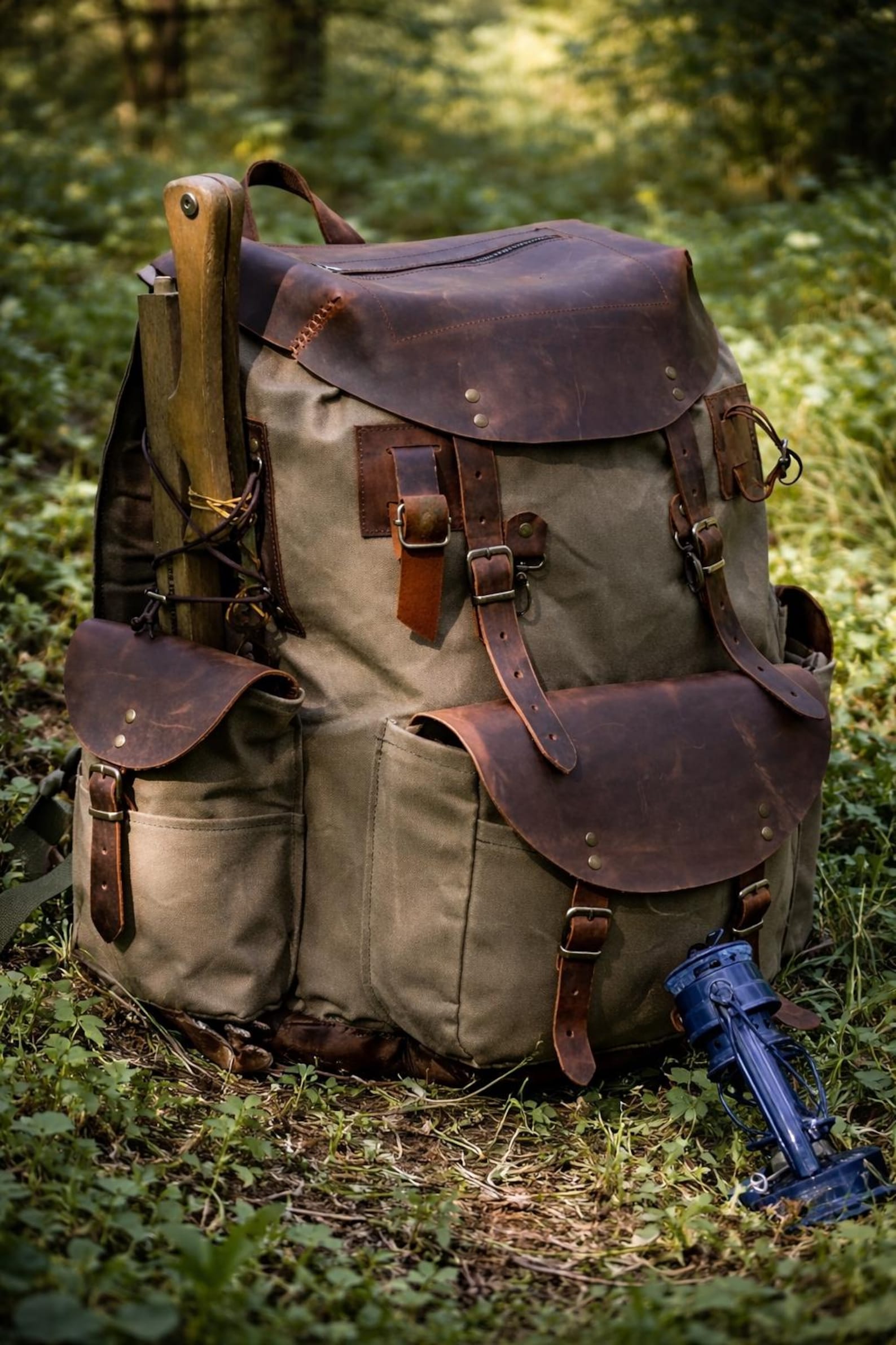 Bushwalking Backpack Bushcraft Backpack,leather&canvas Backpack ,waterproof Canvas Rucksack ...