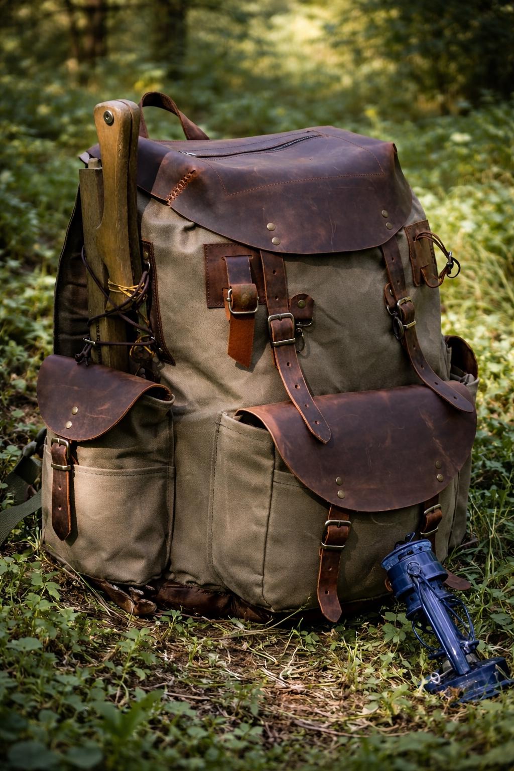 Bushcraft Backpack,leather&canvas Backpack ,waterproof Canvas Rucksack ...