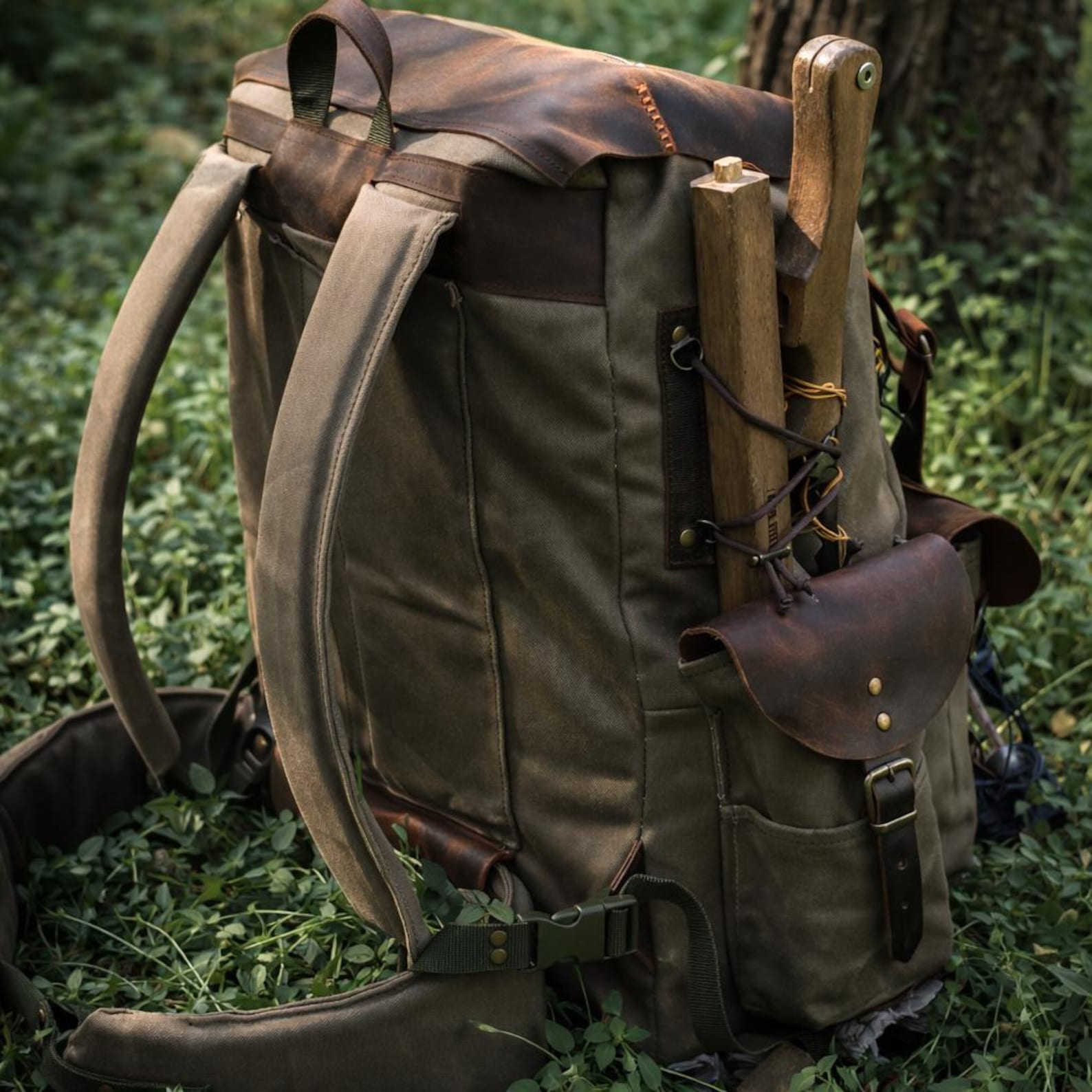 Bushcraft Backpack,leather&canvas Backpack ,waterproof Canvas Rucksack ...