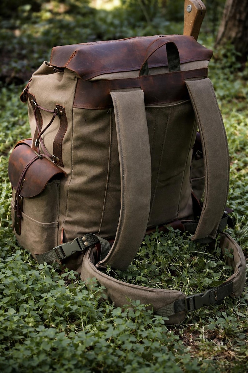 Bushcraft Backpack,leather&canvas Backpack ,waterproof Canvas Rucksack ...